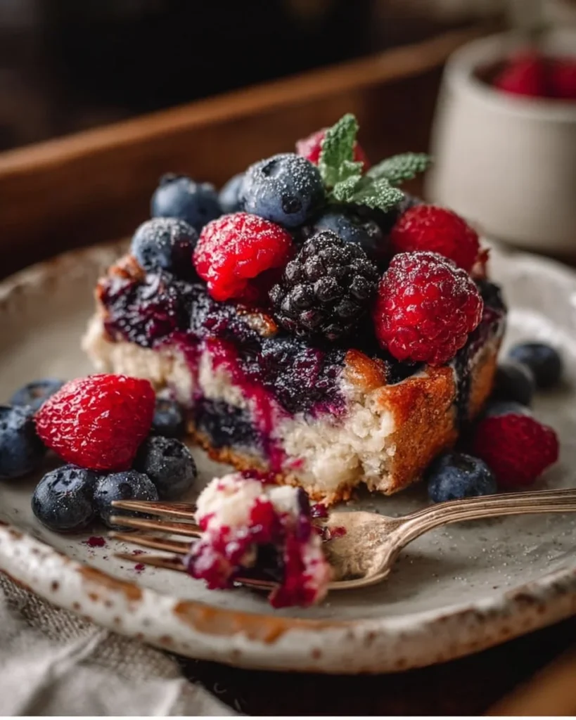 High protein triple berry bake with fresh fruits and nuts