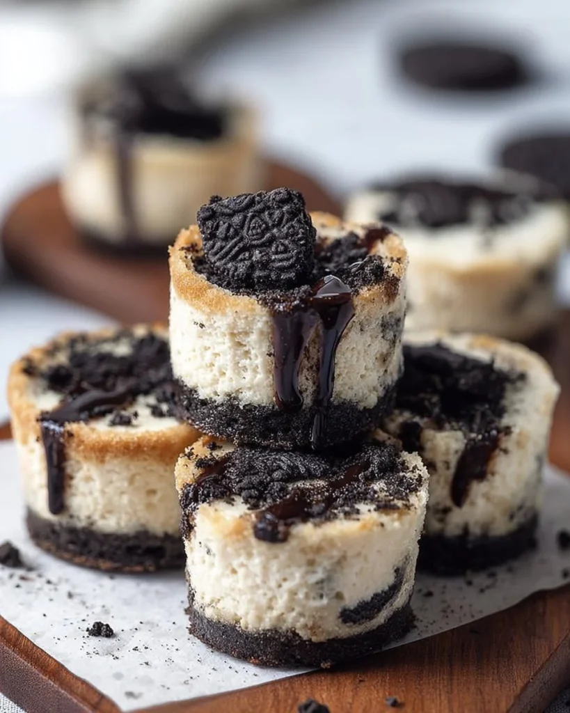 Oreo cheesecake bites served on a plate with crushed Oreo topping