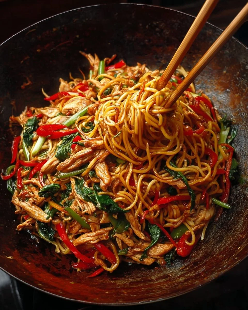 Delicious Chicken Lo Mein served in a takeout-style bowl with veggies and noodles