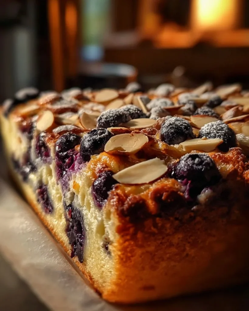 Blueberry almond cottage cheese breakfast bake in a serving dish