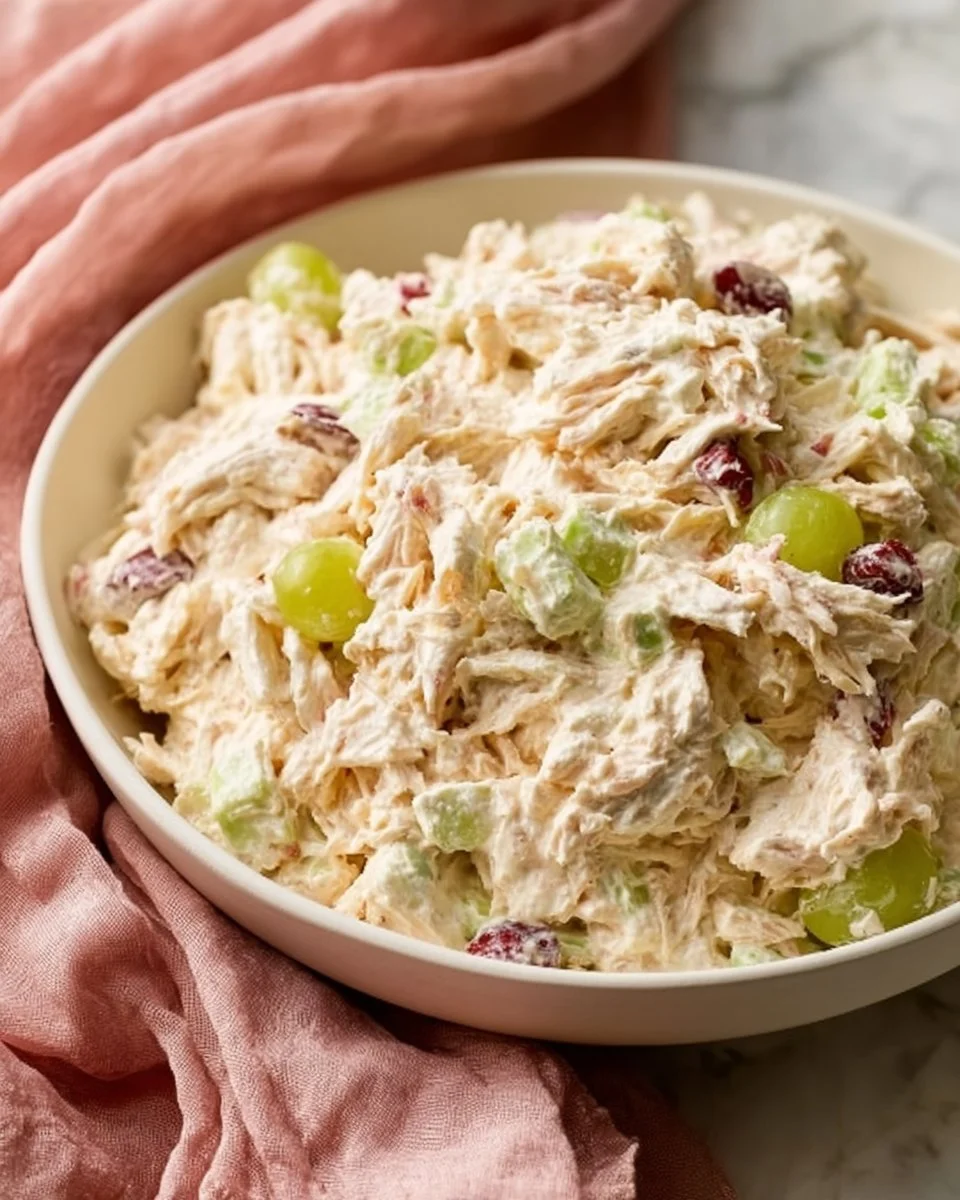 High protein cottage cheese chicken salad in a bowl with vegetables