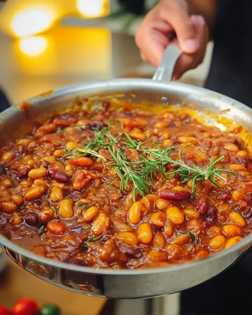 Delicious Italian-Style Baked Beans served in a bowl