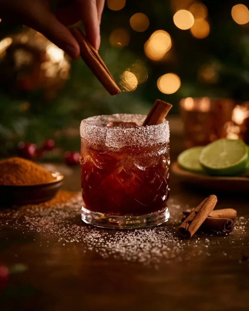 Spiced Christmas Margarita with festive decorations and spices
